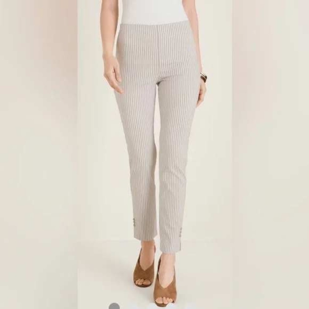 Chico's Women's 4R US‎ 20 Beige Striped Classic Fit Pants Career Casual